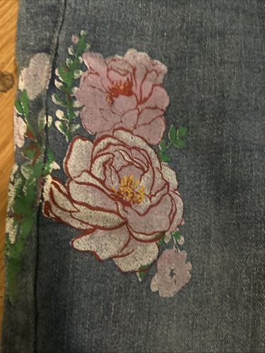 Route 66 Little Girls Size 8 Hand Painted Jeans Pink Roses On Denim Straight Leg - Picture 7 of 12