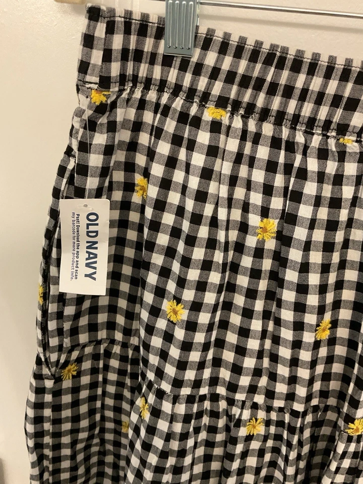 Falda midi a cuadros de guinga azul marino antigua para mujer grande Seersucker Cottagecore en capas Foto 2 de 4