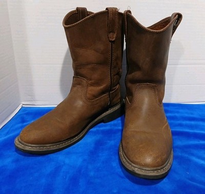 Brazos Work Boots Leather Mens 10 5E Brown Steel Toe Distressed Round Western