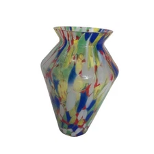Vintage Colorful Hand Painted Glass Art Vase