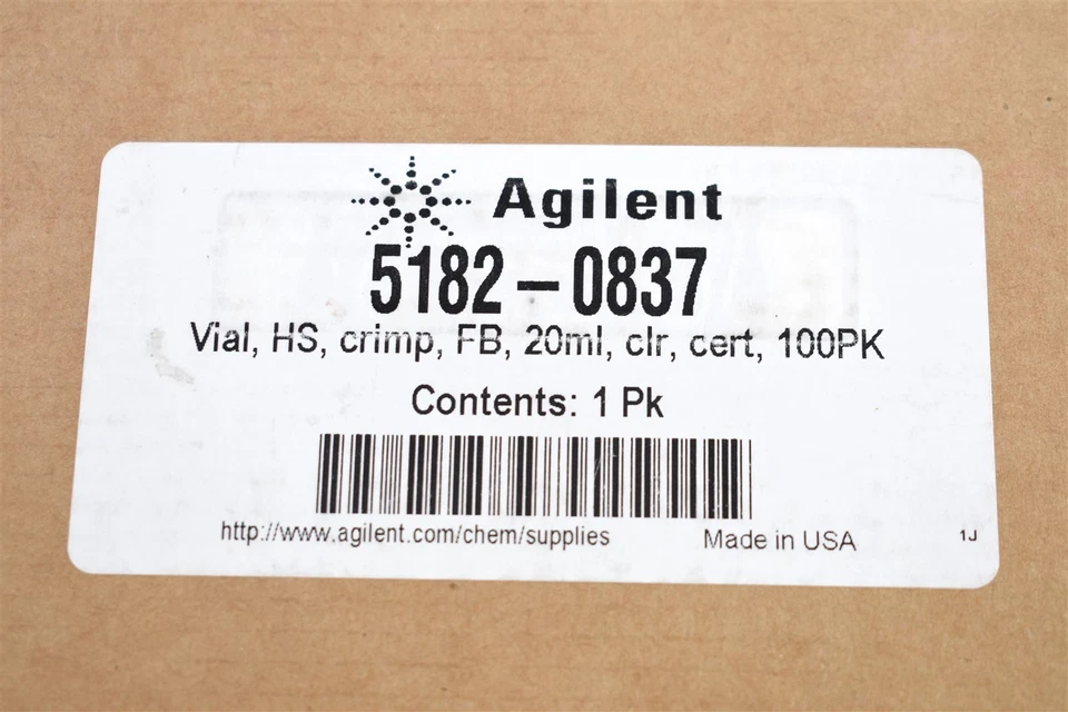 Agilent 5182-0837 Vial, HS, Crimp, FB, 20ml, Clear Glass, Cert, 100PK - Image 3 of 3