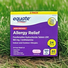 Equate Fexofenadine Hydrochloride Non-Drowsy Allergy Relief Tabs 180 mg 2-30 ct
