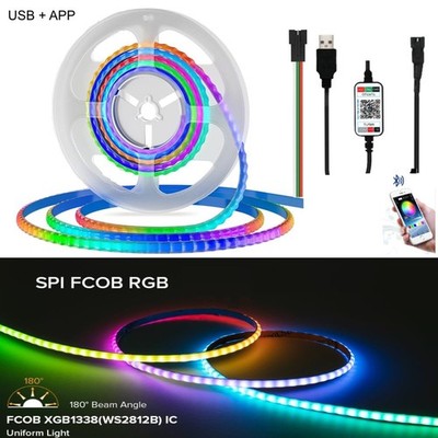 USB 5mm RGB SPI FCOB Strip WS2812 Address Smart IC Strip APP for Home Decoration