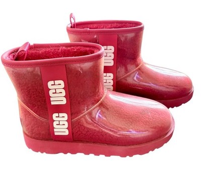 Ugg Classic Clear Mini Boots Red Clear jelly Transparent Shearling Waterproof 8