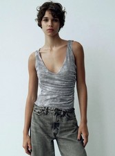 ZARA BODY DONNA STAMPA TULLE BOTTONI A PRESSIONE CAMICIA TOP BLUSA GRIGIO NUOVO M 12 14