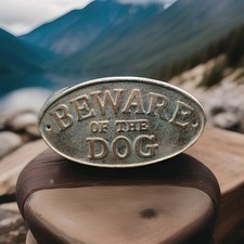 Beware Of The Dog Oval Plaque Cast Iron Sign Rustic Outdoor Fence Kennel 9"