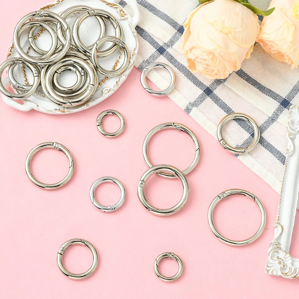 28pcs Spring Gate Rings Alloy Clasps O Key Ring Circle Trigger Carabiner Clasps - Image 3 of 4