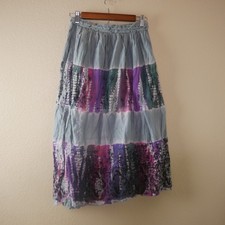 Free People Gray Purple Boho Midi Skirt Tie Dye Print Elastic Waist One Size