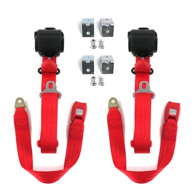 AMC AMX 1967 - 1974 Standard 3pt Red Seat Kit w/Brackets-2 Belts 