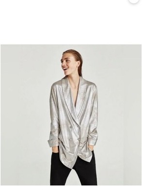 zara silver metallic blazer dress VESTIDO BLAZER METALIZADO