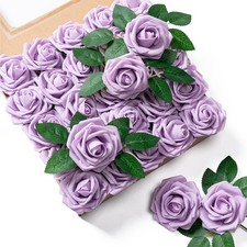 Aegero Artificial Flowers 25pcs Foam Fake Roses with Stems for DIY Wedding Bo...