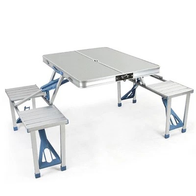 Folding Picnic Table Set with 4 Stools - Portable Aluminium Suitcase Camping BBQ - Image 1 of 4