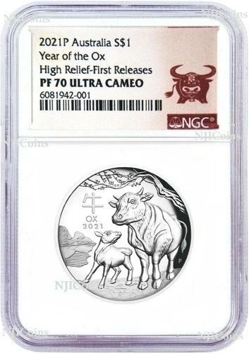 2021 Australia Lunar Year Of The OX High Relief 1oz Silver Coin NGC PF70 FR