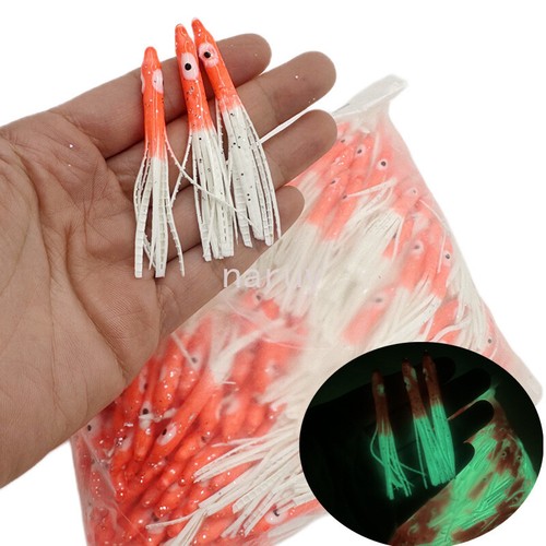 50 PIEZAS Falda Pulpo Calamar Brillo Señuelo Suave 6 cm Hoochies Cebo Señuelo de Pesca - Imagen 6 de 21