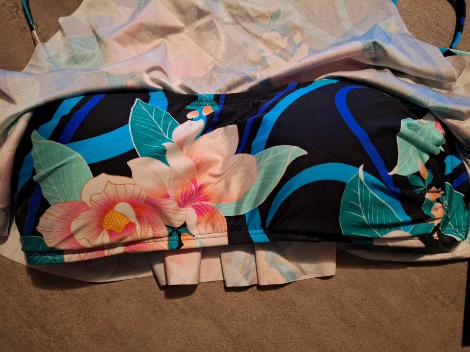 Top bandeau LA BLANCA azul océano verde lima estampado floral tropical TALLA 6  Foto 4 de 4