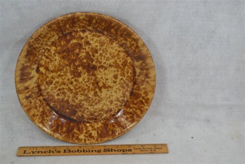 antique 1800s  brown yellow spongeware pie plate Rockingham Bennington original - Picture 1 of 4