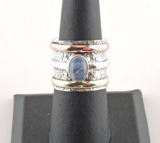 Sterling Silver Tri Color Textured 1.5 ct Moonstone Wide Band Ring