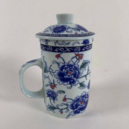 Infusor de taza de té de cerámica estilo oriental preparación empinada flores azules B-H - Imagen 5 de 11
