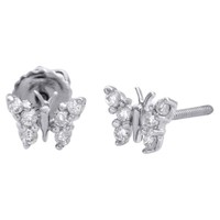 10K WeißGold Rund Diamant Mini Schmetterling Ohrstecker Schrauben RüCkseite 1/5
