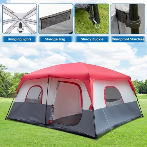 Polyester Fiberglass Poles Can Accommodate 14 People Camping Tent Red - Picture 13 of 19