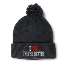 Pom Pom Beanies for Women I Love United States Winter Hats for Men Skull Cap