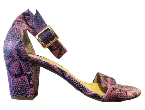 MODA IN PELLE 8 Sandals Pink Snakeskin Leather Block Heel Ankle Strap Heels  39 | eBay