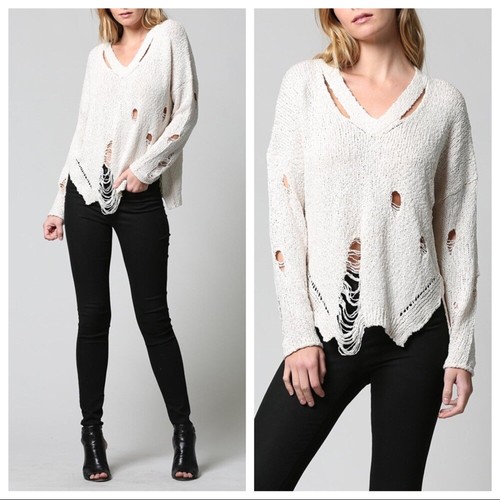Fate by LFD Distressed Sweater Large 