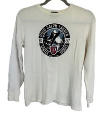 Polo Ralph Lauren Boys Henley Top Shirt L/S 12/14 Cream White Winter Sports Logo