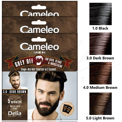 CAMELEO Men Grey Off Single-Use Hair Color for Hair, Beard & Moustache *CHOOSE*