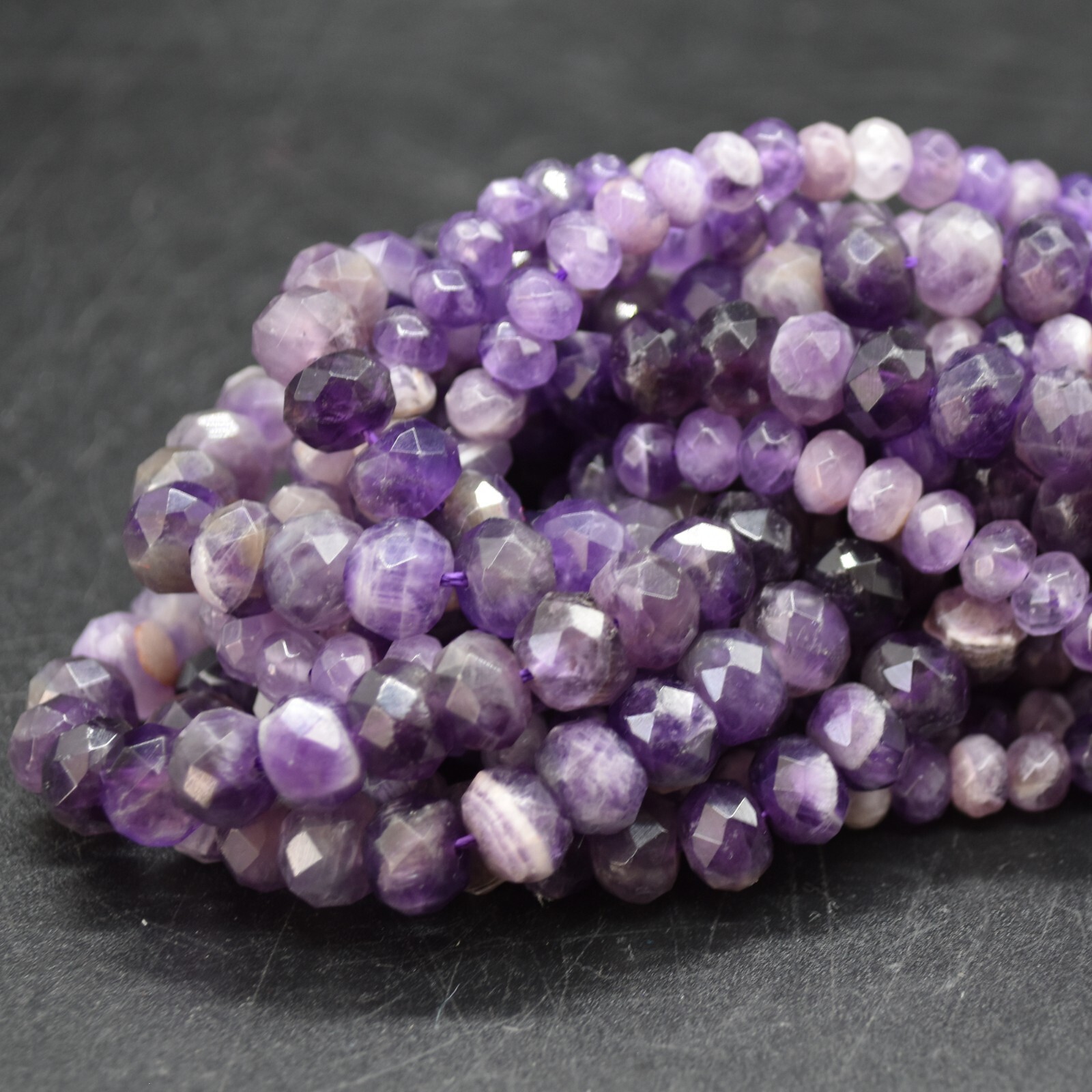 Chevron Amethyst FACETED Disc Beads 8mm x 5mm, 15"",  for Jewellery Making