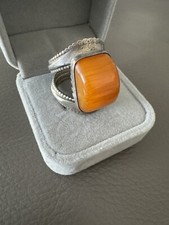 Vintage 925 Sterling Silver Large Amber Ring Size 8.5