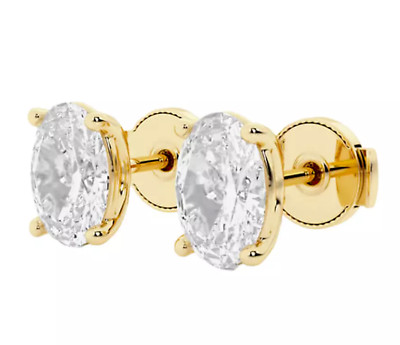 2 Ct Oval Cut Lab Created Diamond Women's Stud Earrings 14k Solid Yellow Gold