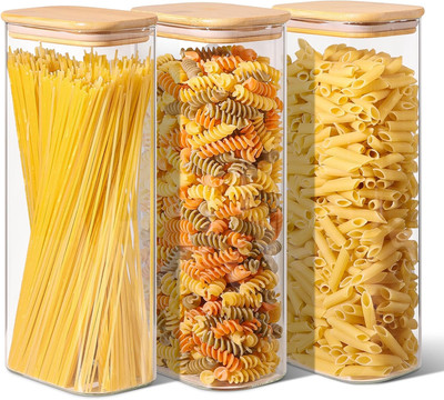 71Oz Rectangle Glass Storage Containers with Lids, Glass Jars with Bamboo Lids, 