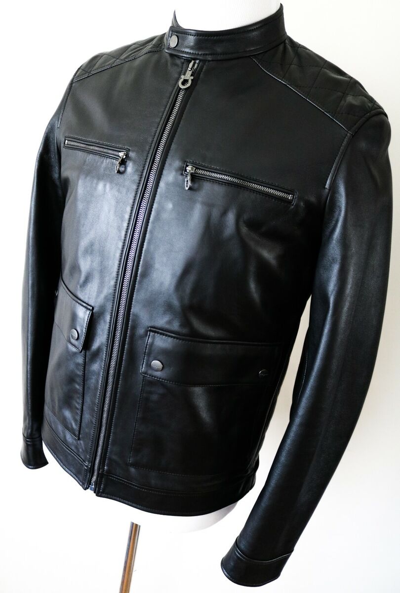$3600 SALVATORE FERRAGAMO Black Lambskin Leather Bomber $3600 SALVATORE FERRAGAMO Black Lambskin Leather Bomber