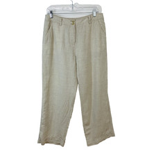 Jones NY Linen Pants Woman 10 Neutral Tan Straight Leg Pockets Zip Lagenlook