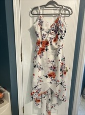 By &By Women's Dress Cross Over Size 15 Large Flowy Lined White Coral Reduced