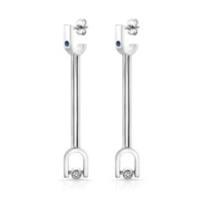 Dafina Diamond Bar Earrings in 14K White Gold with Diamonds and Blue Sapphires