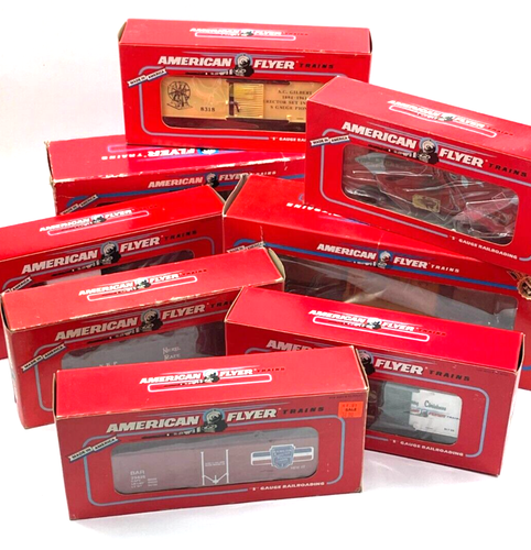 Lot of 8 American Flyer Trains S Gauge Vintage Caboose & Boxcar FlatCar Trains