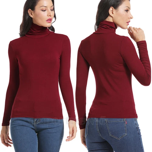 Women's Turtleneck Shirts Long Sleeve Basic Ribbed Knitted Top Lightweight S-3XL - Bild 8 von 17