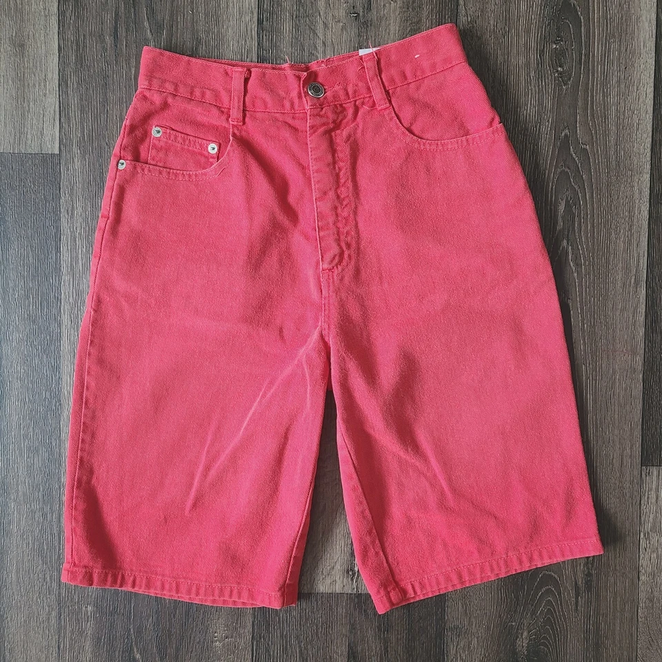 80s Womens Vintage Steel Jeans Bermuda Shorts Sz 7 Red Denim 26" USA 10" Inseam  - Image 4 of 4