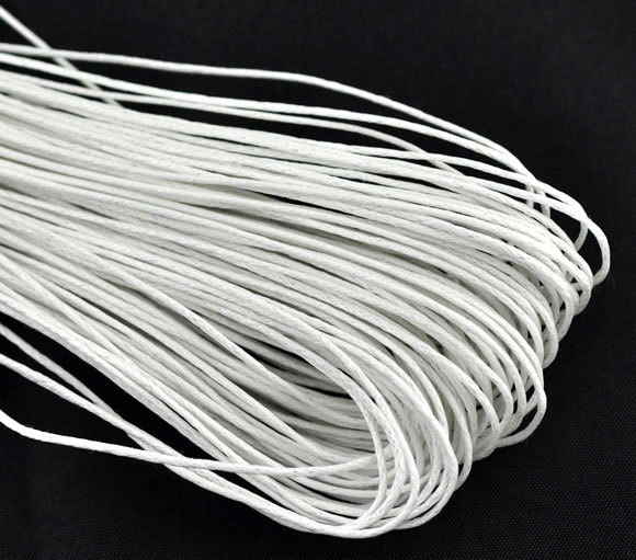Waxed Cotton Cord - White - 1mm - Macrame Shamballa Jewellery Making - 70 Metres