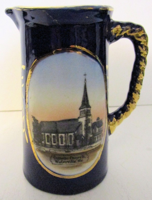 c1900 Waterville, Me. Catholic Church Cobalt Souvenir Pitcher, Wheelock, Germany