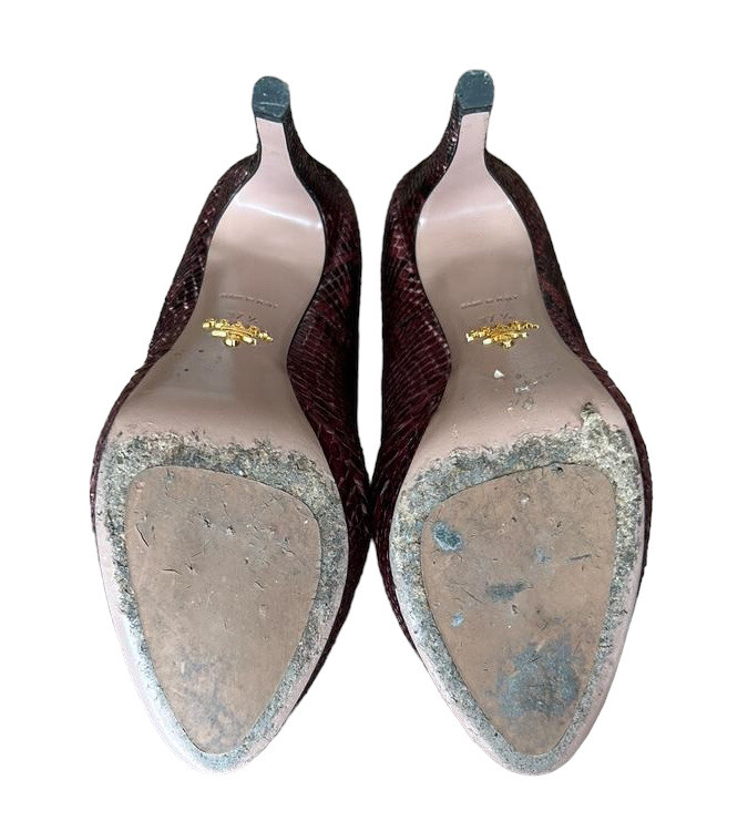 PRADA Burgundy Platform Pumps Python Leather Almo… - image 14
