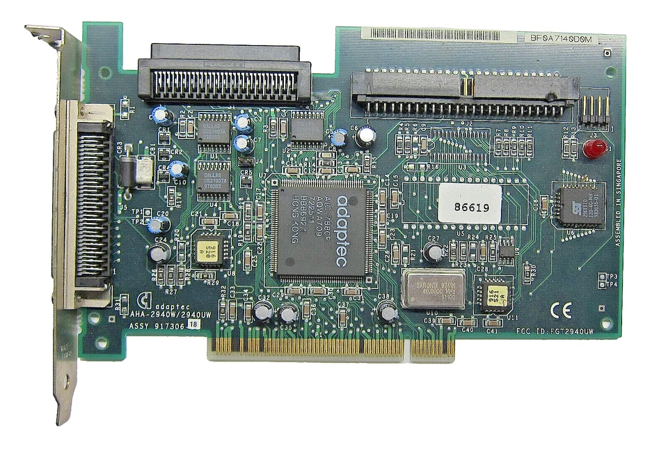 Genuine Adaptec AHA-2940W / 2940UW PCI SCSI Adapter Dell P/N: 00086619 w/ Cable - Image 2 of 4