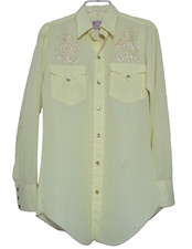 Vintage H Bar C Western Shirt Men Yellow Pearl Snap Embroidered Size 15-33