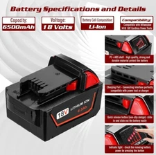 Battery For Milwaukee M18 Lithium 6.5AH Extended Capacity Battery 48-11-1860