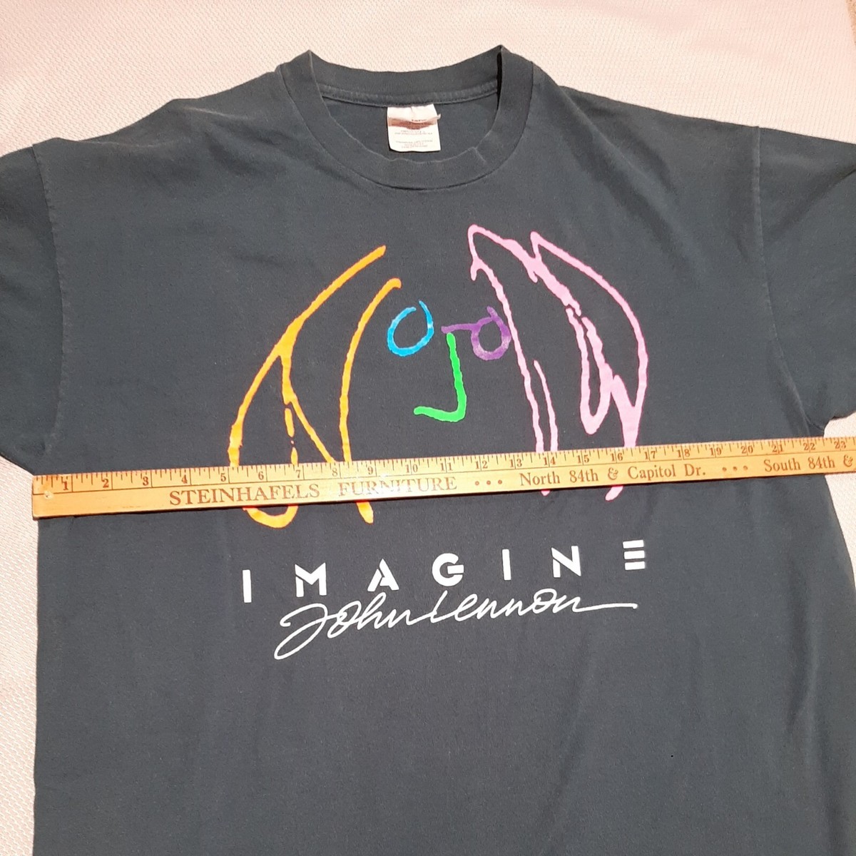 VTG 1990s XL T-SHIRT Blue / Rainbow IMAGINE JOHN LENNON PORTRAIT