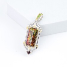 Fiery Ammolite Edwardian Pendant Sterling Silver Chrome Diopside Garnet Jewelry
