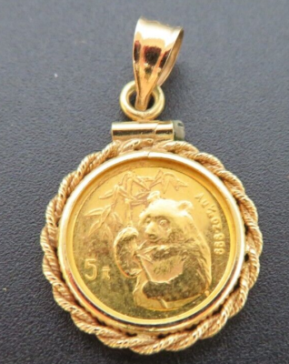 18K & 24K YG 1/20 OZ. PURE GOLD CHINESE PANDA COIN PENDANT 3.19