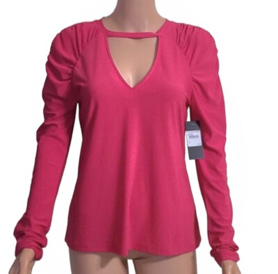 Free Press Red Cerise Pink  Women's Top Long Sleeve  Size M Medium  NWT